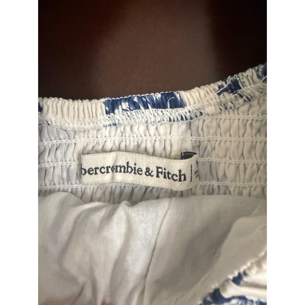 Abercrombie & Fitch Blue White Floral Puff Sleeve Smocked Mini Dress Toile M - Picture 2 of 5